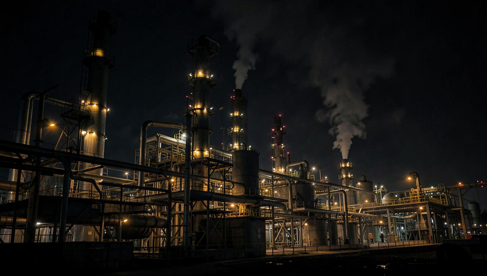 Crude distillation unit at night
